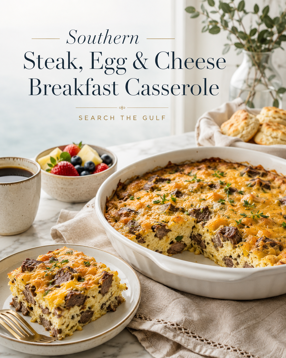 Southern Steak Egg Cheese Breakfast Casserole